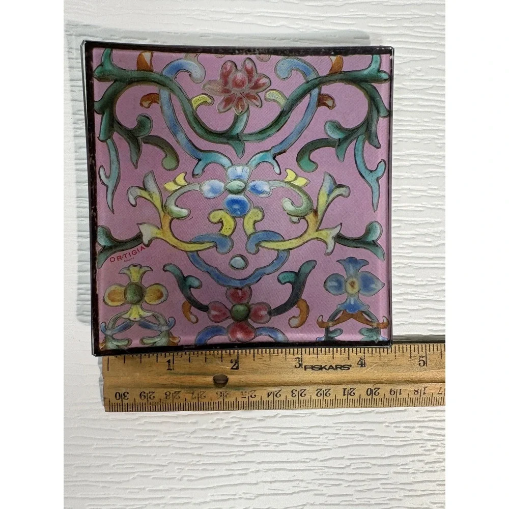 Ortigia Sicilia Glass Trinket Tray Pink Floral Italian Jewelry Dish 4.5